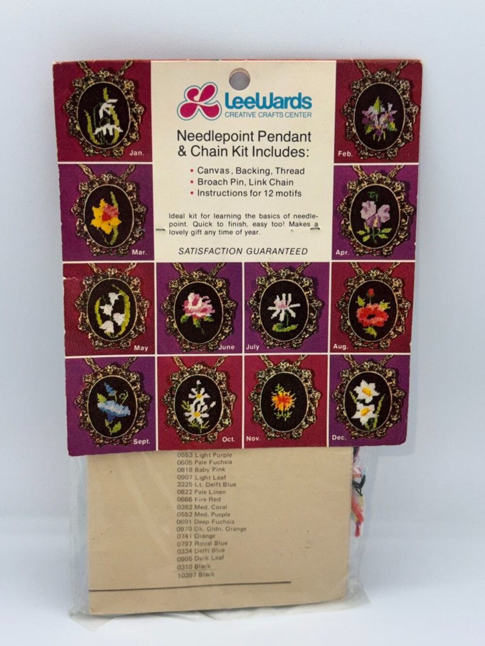 Vintage LeeWards Needlepoint Pendant & Chain Kit Flower of the Month Craft Kit